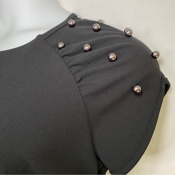 Betsey Johnson Black Crepe Dress w/ Pearl Shoulder‎ Detail Size 8 Cocktail Party - Picture 3 of 10